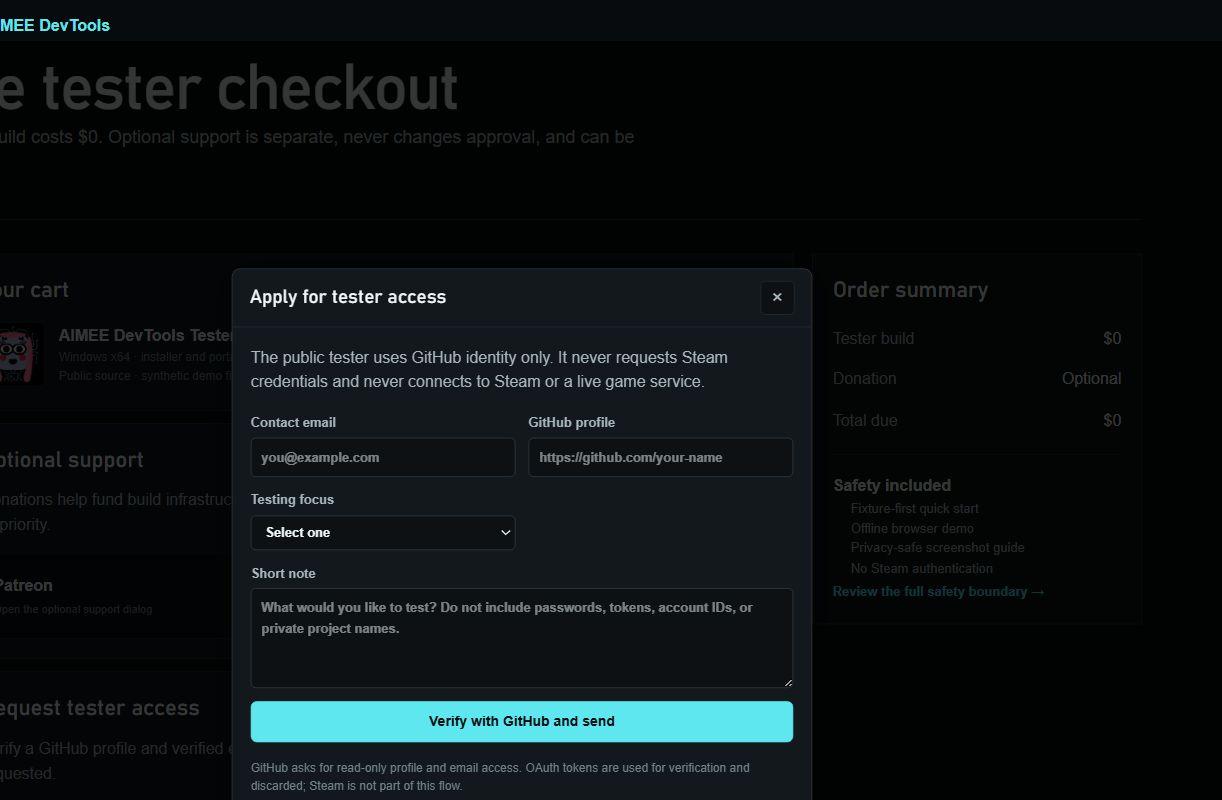 Tester application dialog