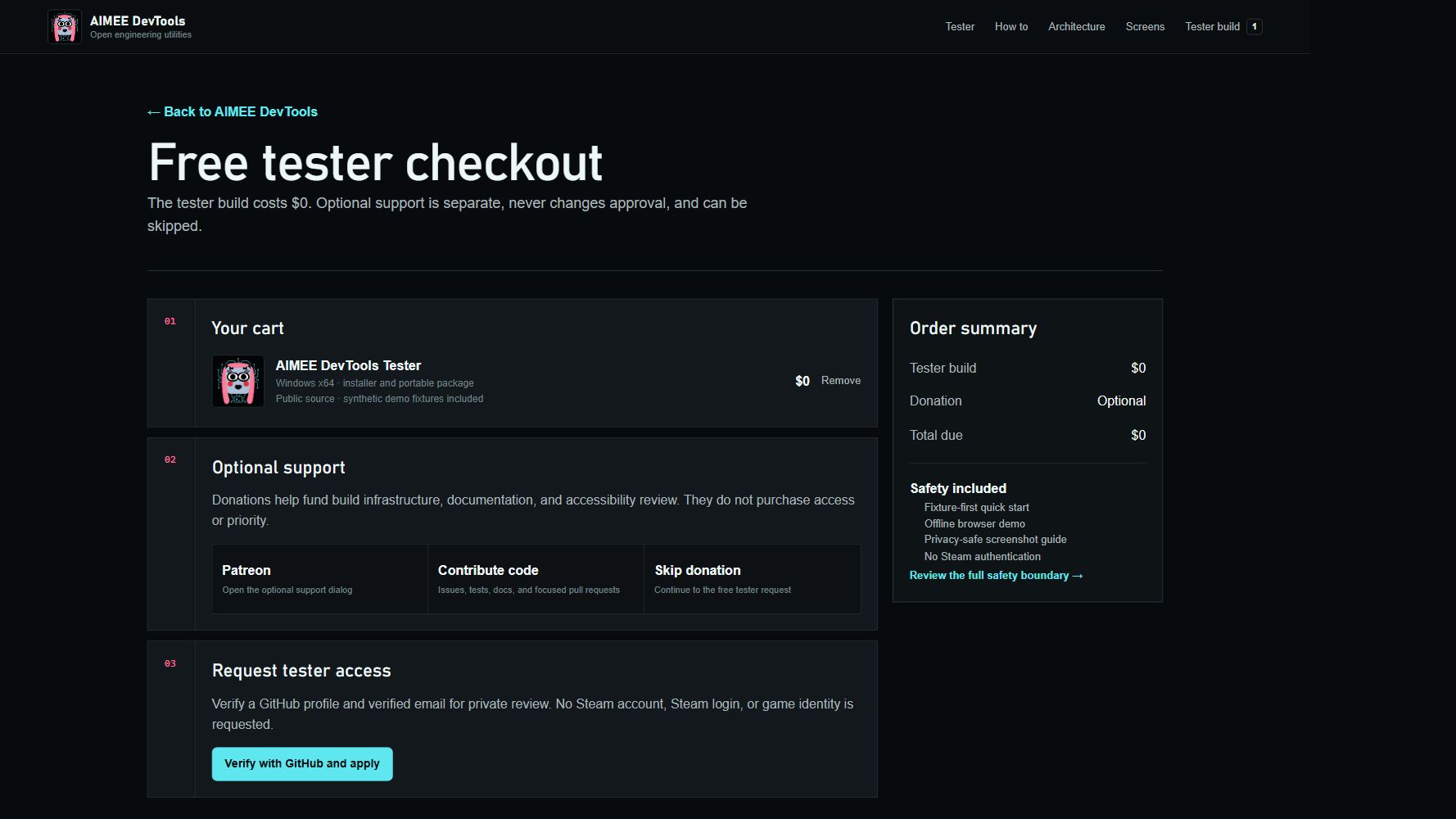 Tester checkout