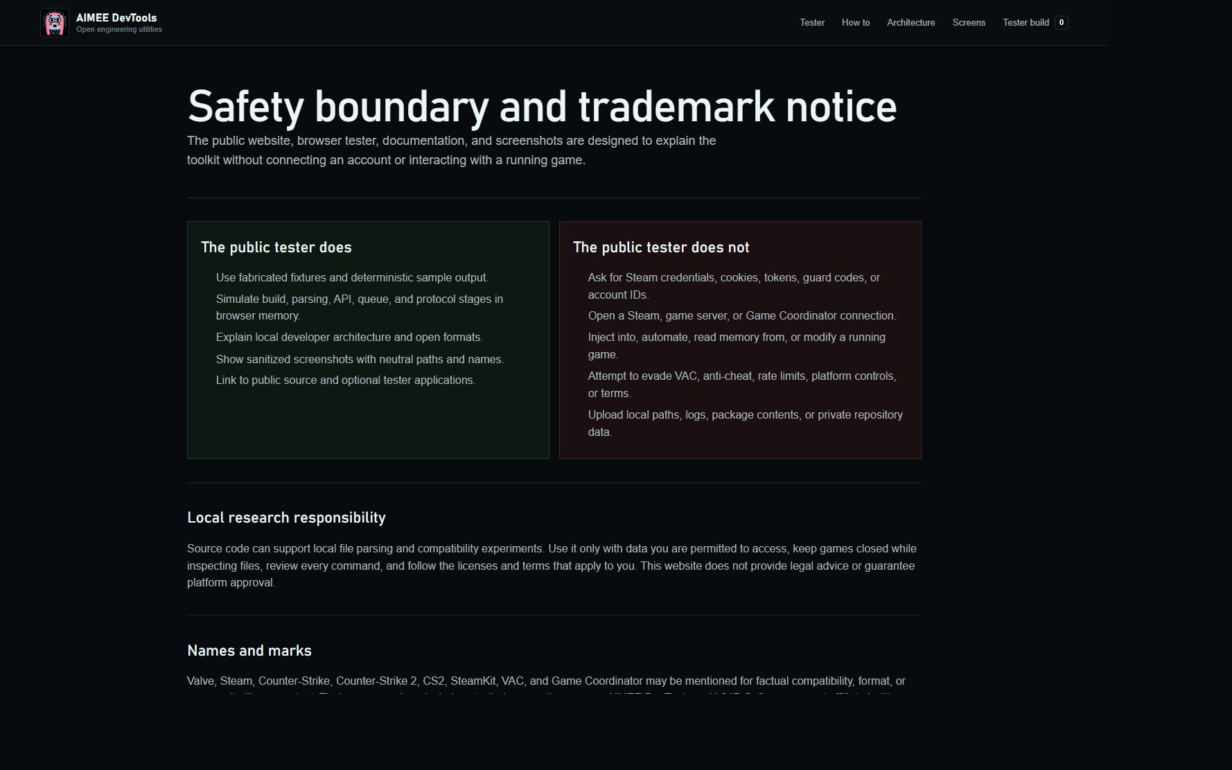 Safety and trademarks