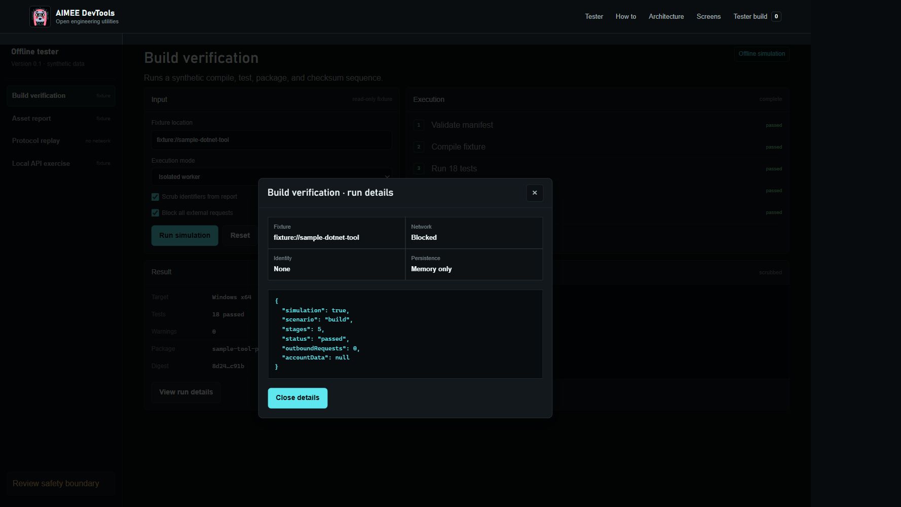 Run details dialog